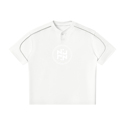 PLAIN Oversized Piping Henley T-Shirt WHITE