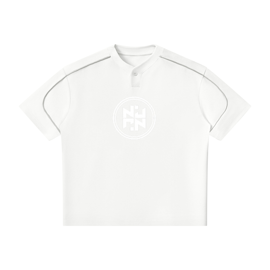 PLAIN Oversized Piping Henley T-Shirt WHITE