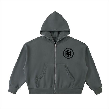 PLAIN Fleeced Full-Zip Boxy Hoodie