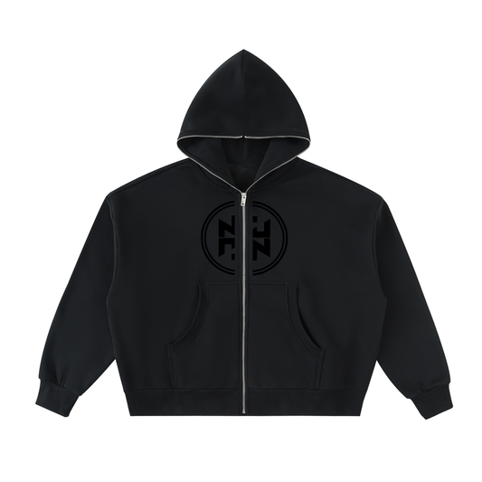 PLAIN Fleeced Full-Zip Boxy Hoodie