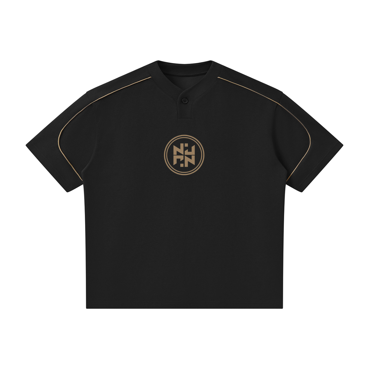 PLAIN Oversized Piping Henley T-Shirt BLACK