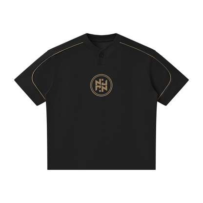 PLAIN Oversized Piping Henley T-Shirt BLACK