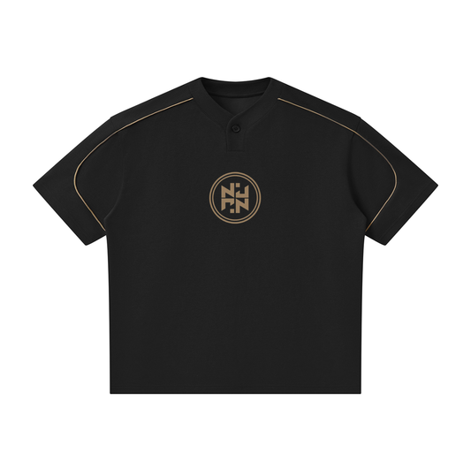 PLAIN Oversized Piping Henley T-Shirt BLACK